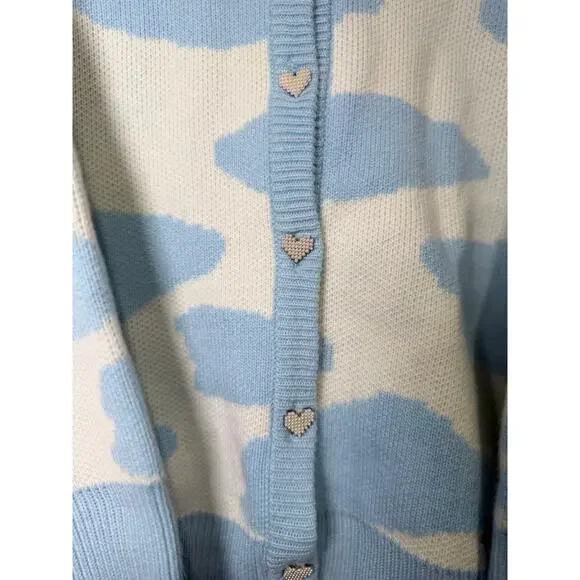 KokoKuma Blue Cow Print Cardigan L Coquette Soft Girl Y2K Kawaii Cottagecore - Picture 3 of 10